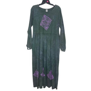 NWT Maxi Dress S‎ Cotton Long Sleeve Block Print Tie Dye Lagenlook Boho Hippie